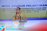 Josef Nae Soi (JNS) saat memberikan sambutan pada acara syukuran pelantikan Bupati dan Wakil Bupati Malaka, Selasa 4/3/2025/Timornesia 