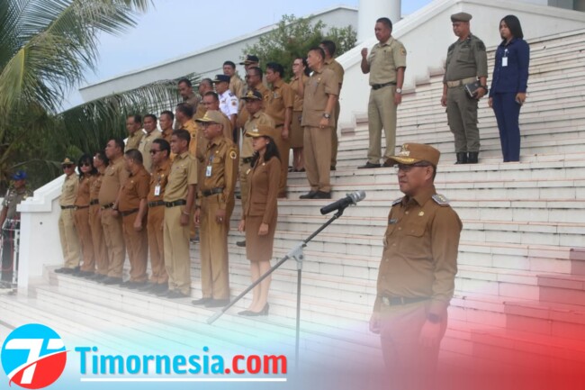 Bupati Kabupaten Kupang Yos Lede saat memimpin Apel di lingkungan Pemerintah Kabupaten Kupang/Prokopim Kabupaten Kupang/Timornesia 