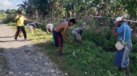 Ket Foto : Penjabat Desa Umatoos bersama masyarakat membersihkan bahu jalan, Jumat 25/4/2025/HK/Timornesia 