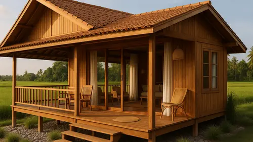 7 Gambar Rumah Sederhana Tepi Sawah yang Minimalis dan Cantik (sumber AI)