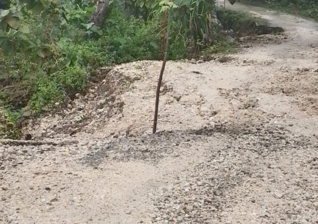 Kerusakan parah jalan di Dusun Halioan A Desa Barene Malaka Tengah/dok JB/Timornesia 