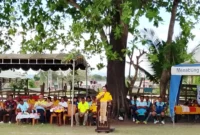Presiden Aintasi FC Maria Fatima Seuk Kain memberikan sambutan pada pembukaan turnamen Aintasi Cup XIV 2025/dok Istimewa/YB/Timornesia 