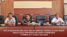 Komisi Pemilihan Umum (KPU) Kabupaten Malaka menggelar Bimbingan Teknis (Bimtek) Pengelolaan Arsip bagi jajaran sekretariat sekaligus Penyerahan Arsip Permanen Formulir C Hasil Salinan/dok KPU Malaka/Timornesia 
